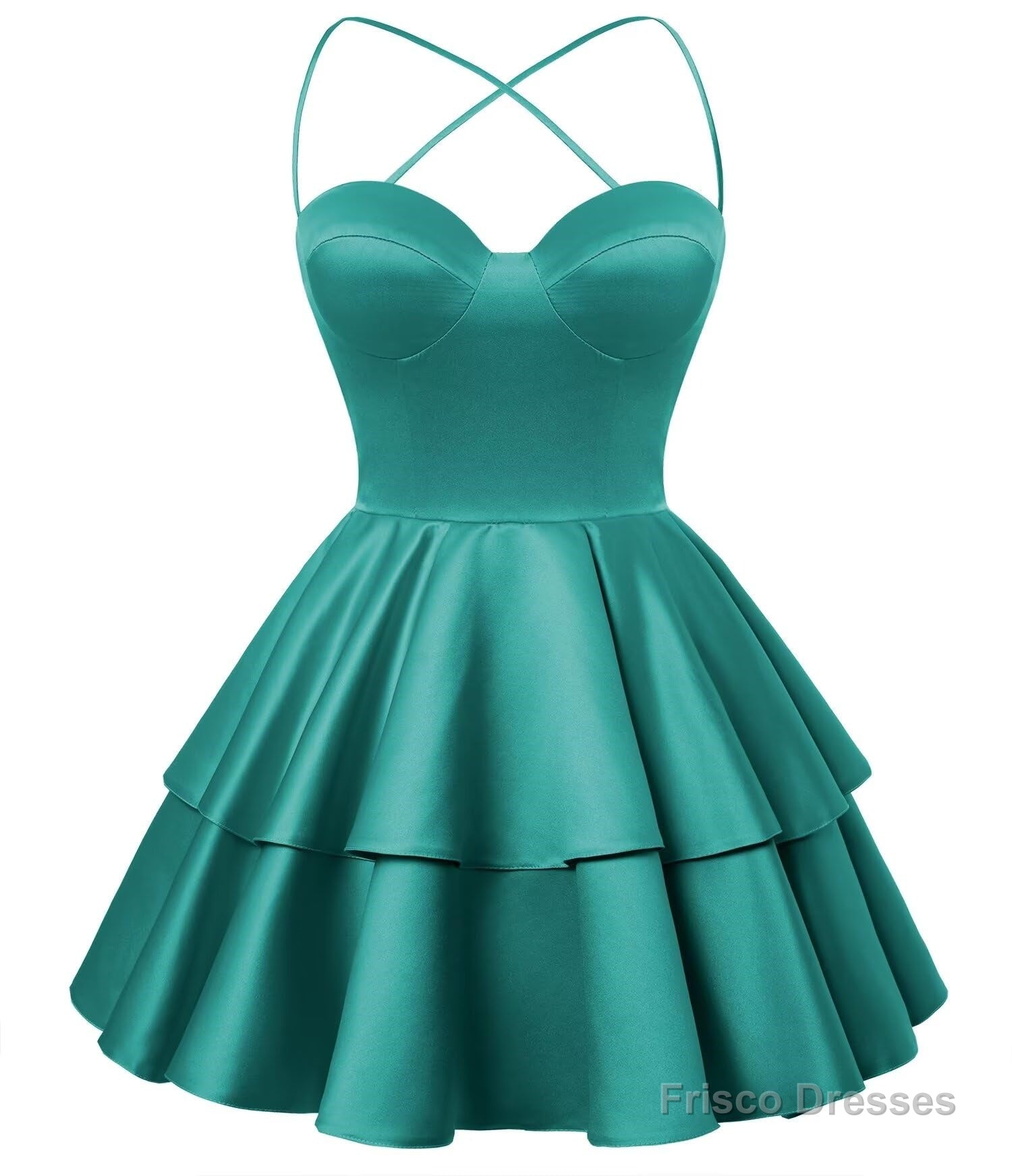 Peacock Satin Homecoming Dress Sweetheart Neck Tiered Short Graduation Dresses Secondary image