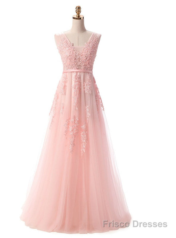 Pearl Pink Lace Appliques Backless Bridesmaid Dress