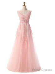 Pearl Pink Lace Appliques Backless Bridesmaid Dress