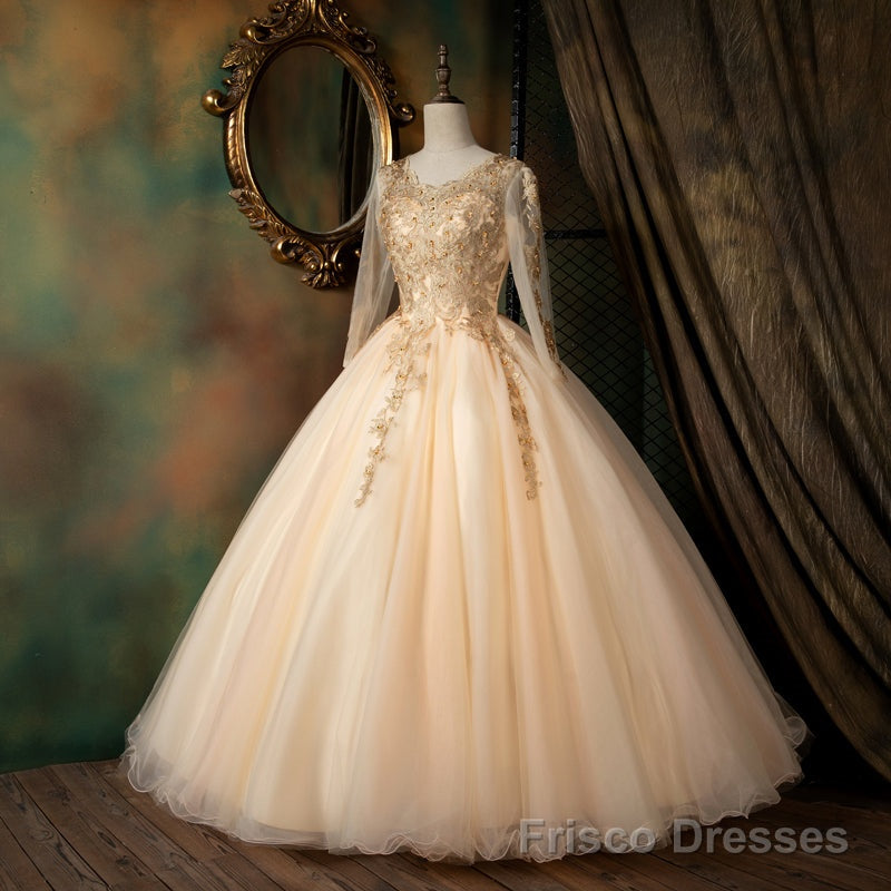 Pearl Pink Long Sleeves Formal Dress with Lace Applique, Pink Formal Gown Main image