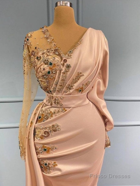 Pearl Pink Long Sleeves Ruched Beading Trumpet Mermaid Prom Dress Secondary image