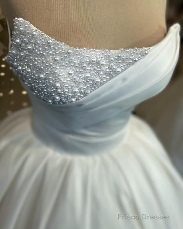 Pearl Strapless Satin Corset Wedding Dress Main image