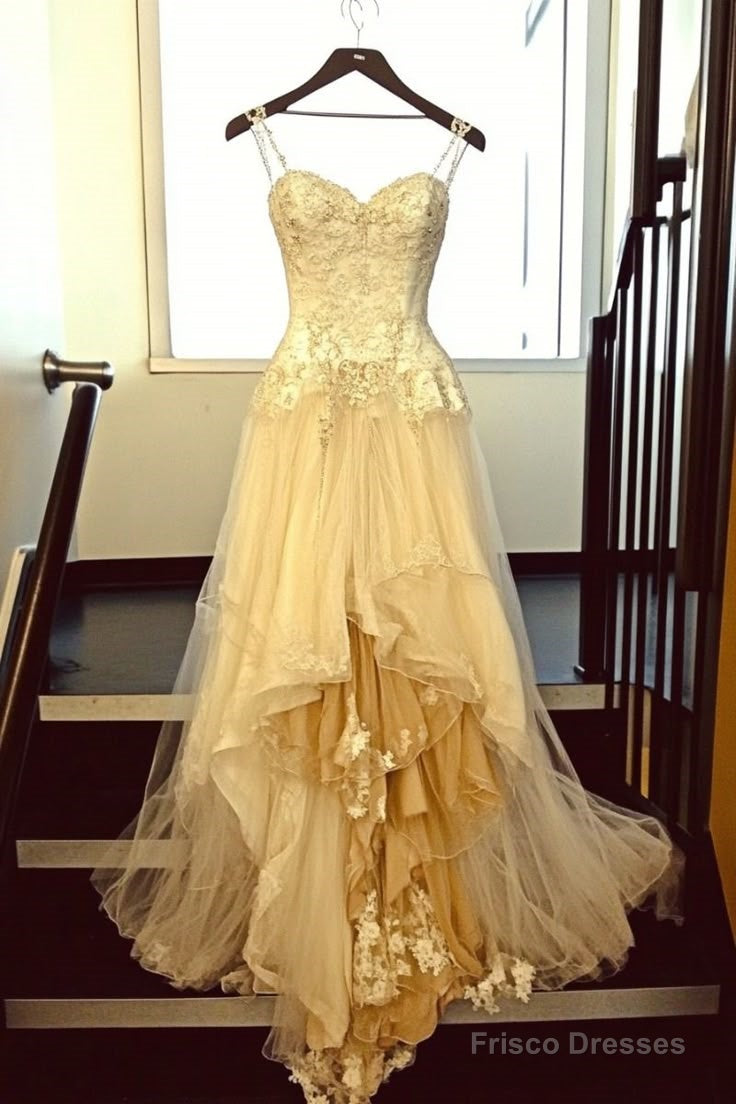 Pearl White A-Line Sweetheart Applique Long Prom Dress Tulle Graduation Prom Dress Main image