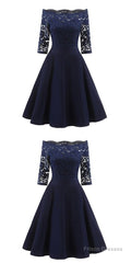 Perfect Navy Blue Homecoming Dress,Off The Shoulder Homecoming Dresses