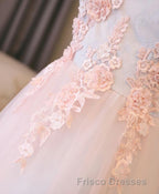 Light Pink Lace Off Shoulder Lonng Formal Prom Dress, Pink Evening Dress