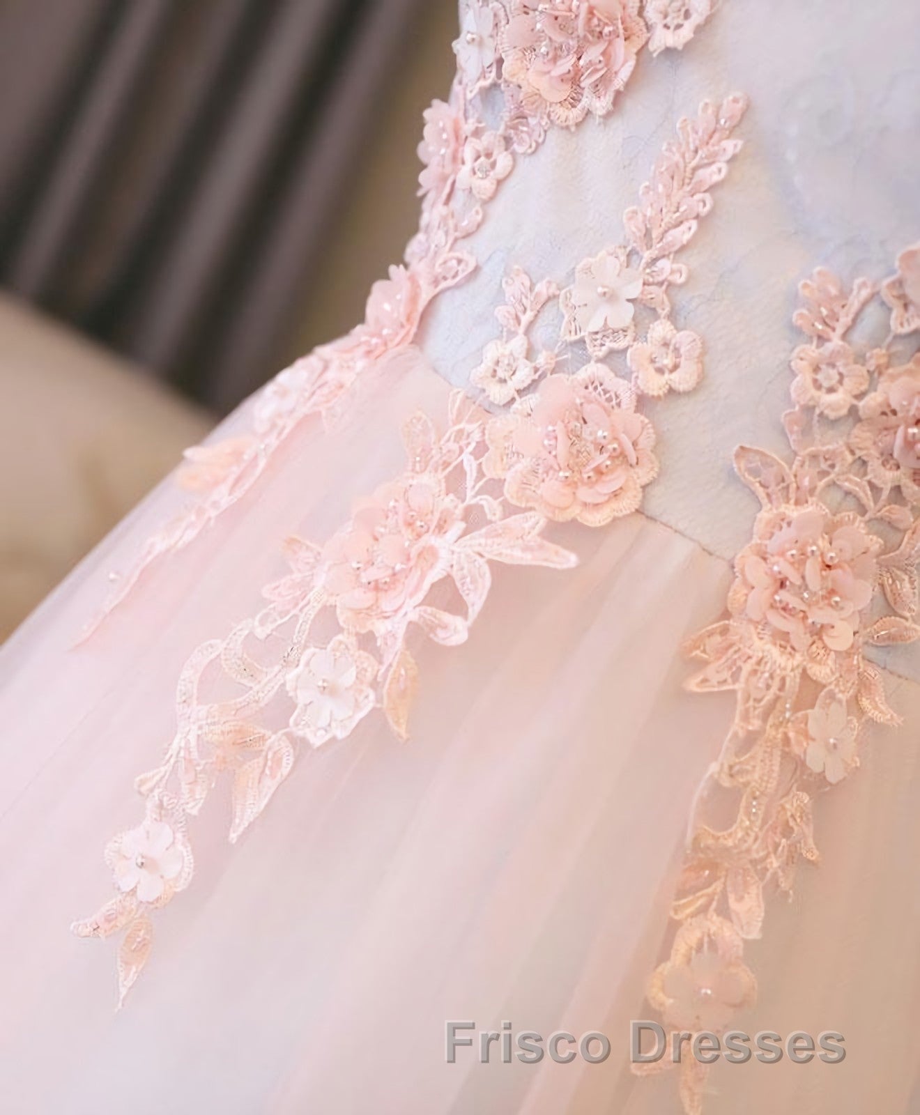 Light Pink Lace Off Shoulder Lonng Formal Prom Dress, Pink Evening Dress