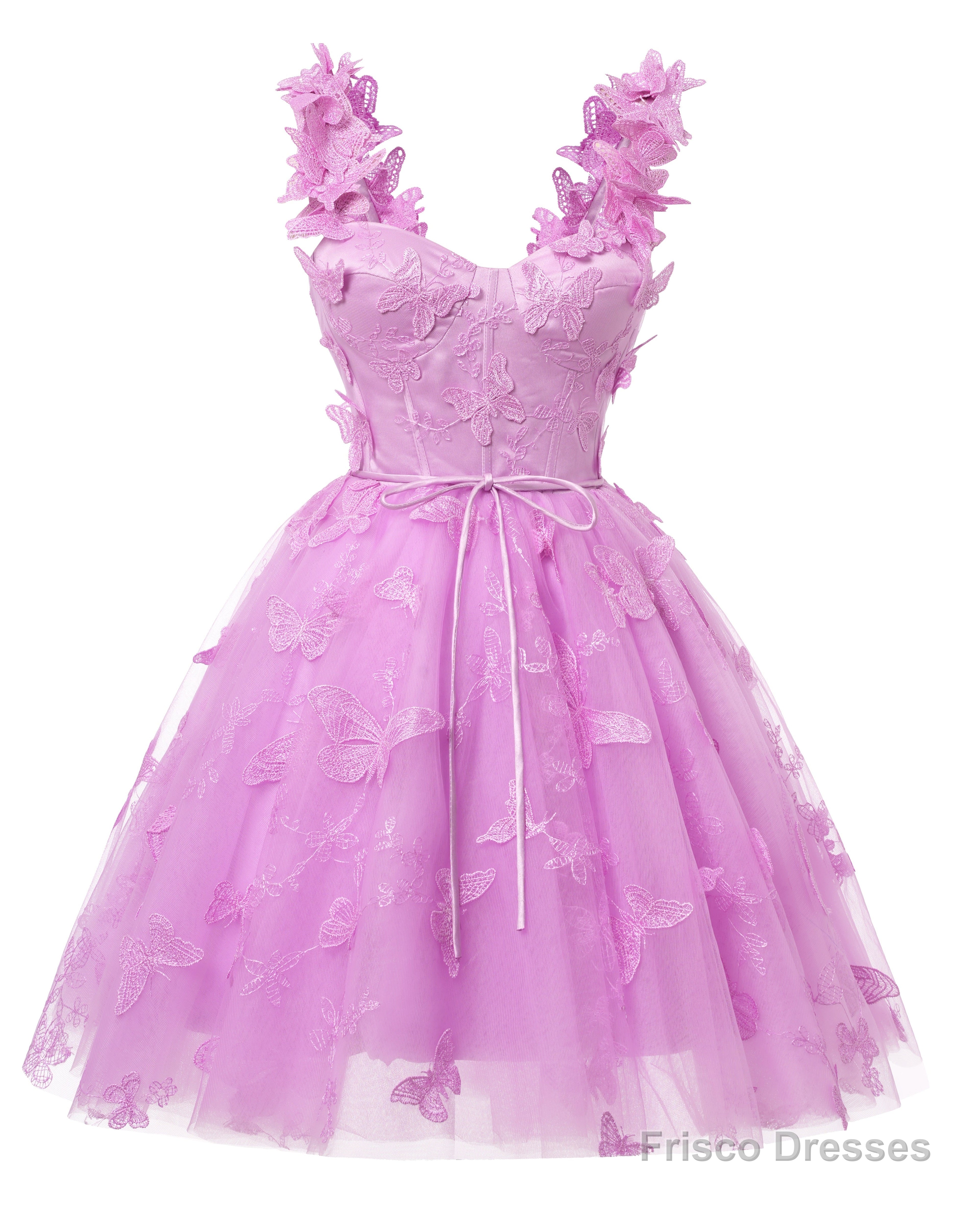 pink and silver homecoming dresses Silver 3D Butterfly Lace Applique Tulle Homecoming Dress for Teens Swe –  Frisco Dresses