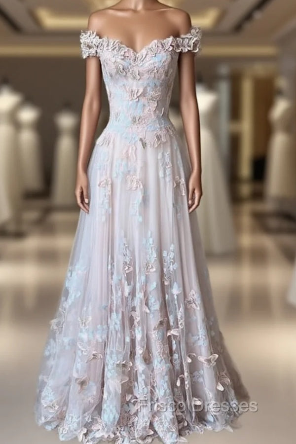 Pink A-Line Butterfly Formal Prom Dress