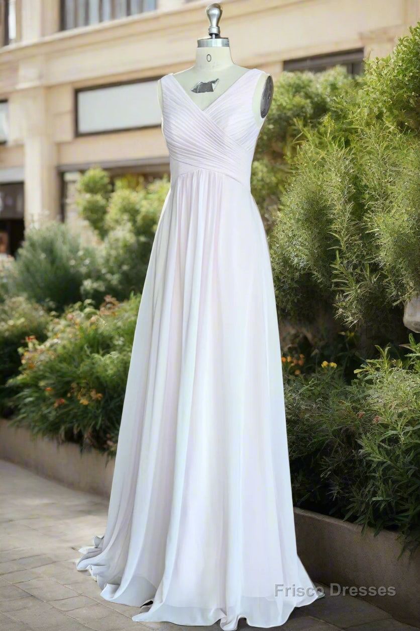 Pink A-Line Pleated V Neck Long Chiffon Bridesmaid Dresses Main image