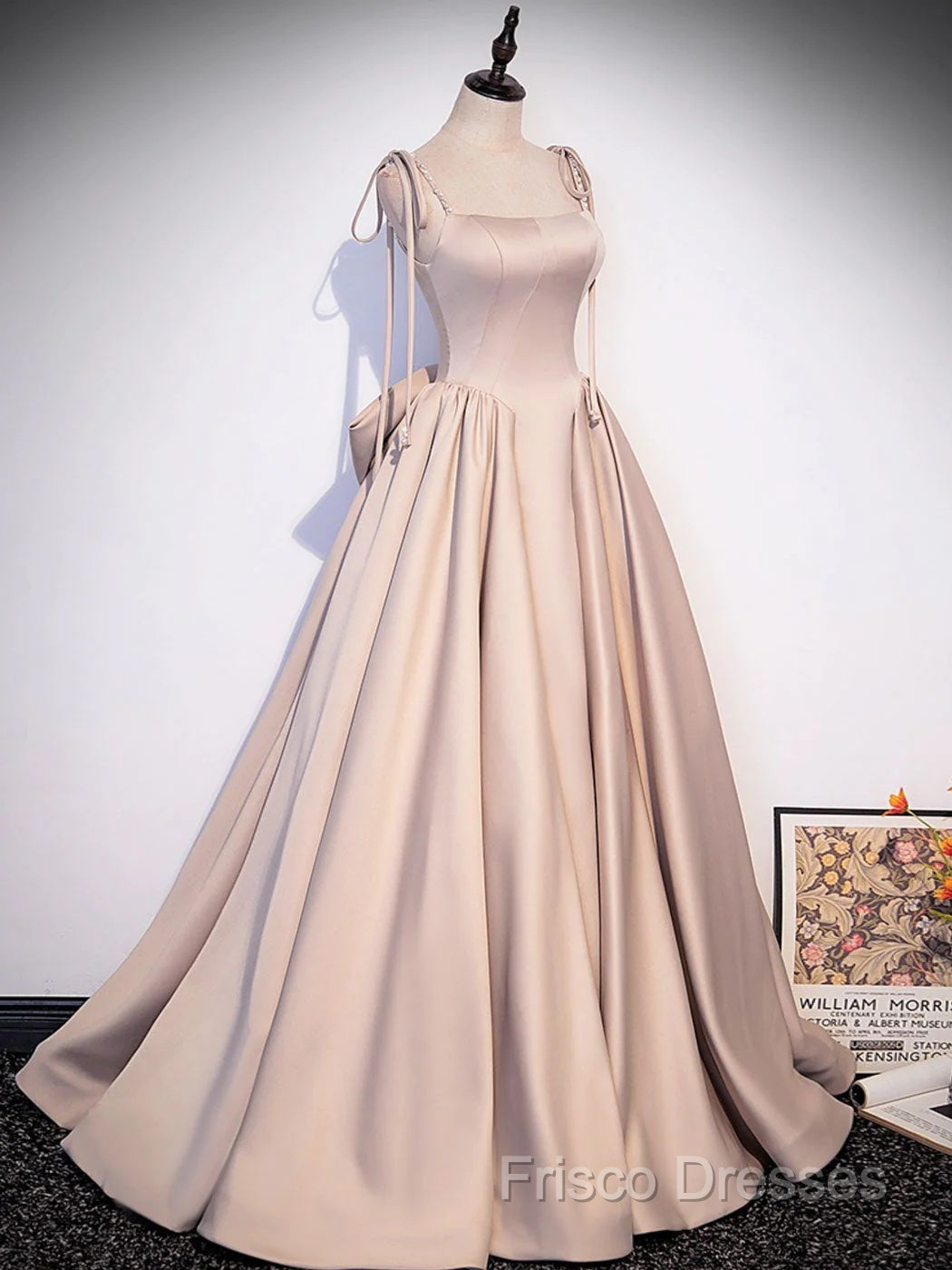 Pink A Line Satin Long Formal Prom Dress Formal Dress Secondary image