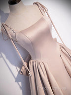 Pink A Line Satin Long Formal Prom Dress Formal Dress
