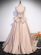 Pink A Line Satin Long Formal Prom Dress Formal Dress