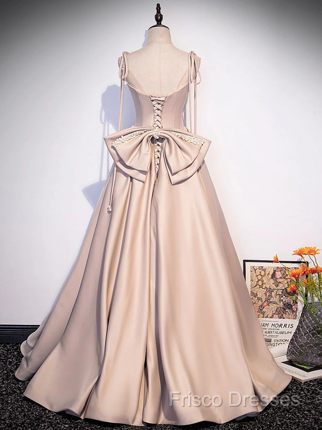 Pink A Line Satin Long Formal Prom Dress Formal Dress