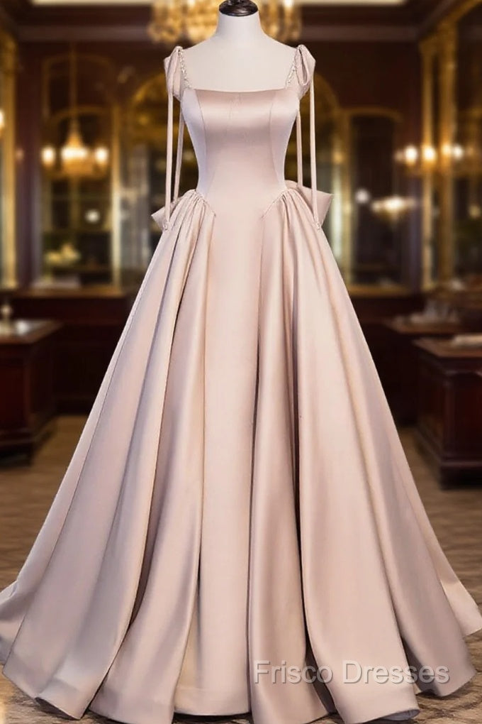 Pink A Line Satin Long Formal Prom Dress Formal Dress