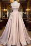 Pink A Line Satin Long Formal Prom Dress Formal Dress