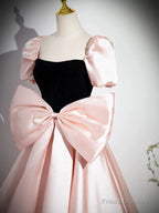 Pink A-Line Satin Long Prom Dress, Pink Long Formal Dress