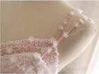 Pink A Line Spaghetti Strap Tulle Beaded Long Formal Prom Dress Sweet Applique Wedding Dress