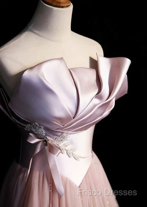 Pink A-Line Strapless Satin Tulle Long Formal Prom Dress Graduation Formal Prom Birthday Dress Secondary image