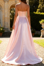 Pink A Line Sweetheart Satin Corset Long Prom Dress with Beading