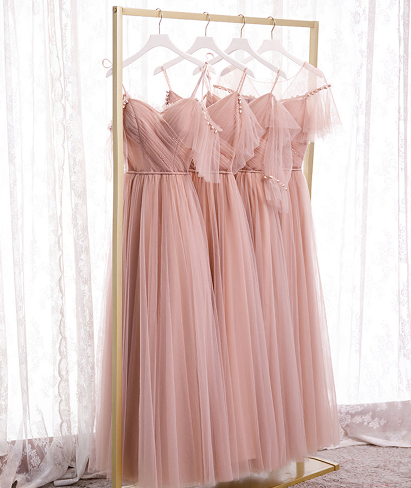 Pink Elegant A-Line Tulle Long Ball Gown Evening Gown Bridesmaid Dress