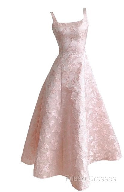 Pink A-Line Vintage Butterfly Embroidered Satin Formal Prom Dress Birthday Dressed01772