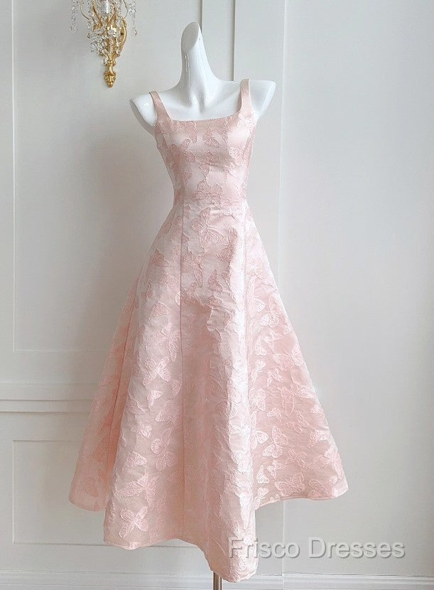 Pink A-Line Vintage Butterfly Embroidered Satin Formal Prom Dress Birthday Dressed01772
