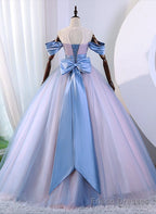 Pink and Blue Off Shoulder with Lace Applique Formal Dress, Sweet 16 Gown Formal Dress