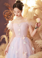 Pink And Blue Short Party Dress Off Shoulder Formal Dress, Cute Homecominig Dress
