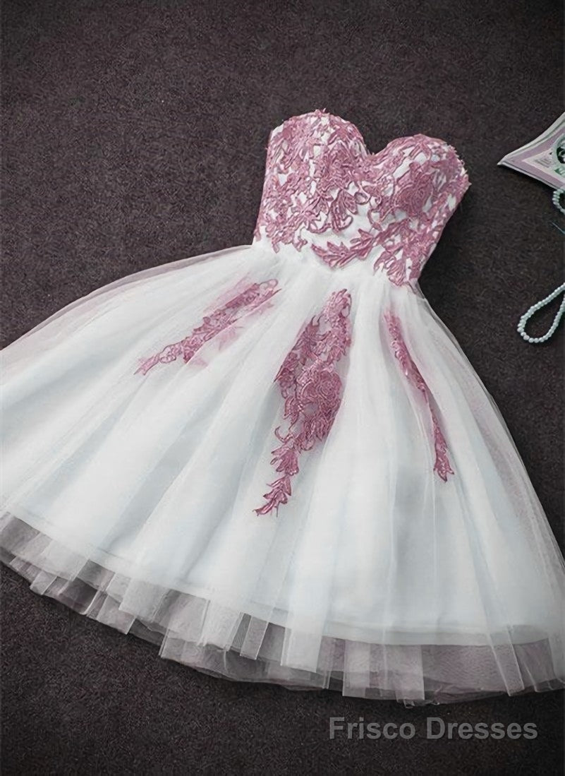 Pink and White Sweetheart Knee Length Party Dress Homecoming Dress, Short Prom Dresses Secondary image