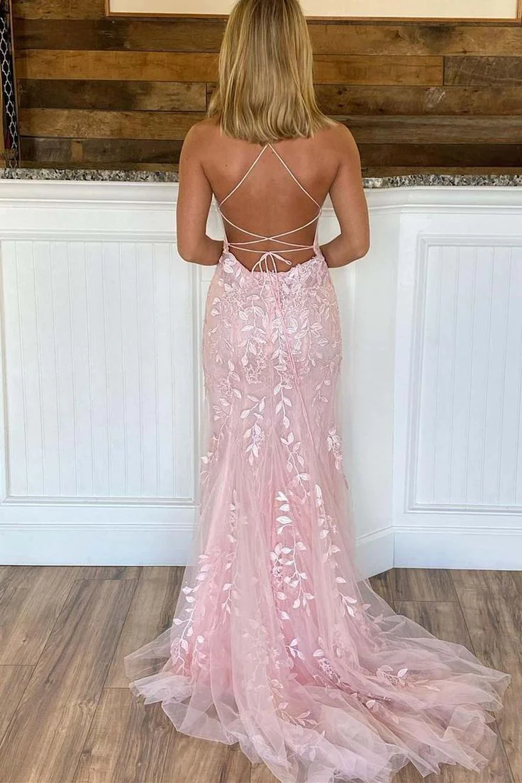 Pink Appliques Mermaid Long Prom Dress 22Th Birthday Outfit Secondary image