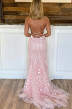 Pink Appliques Mermaid Long Prom Dress 22Th Birthday Outfit