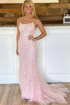 Pink Appliques Mermaid Long Prom Dress 22Th Birthday Outfit