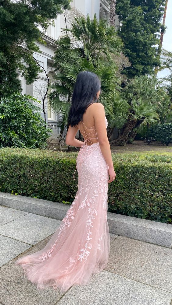 Pink Appliques Mermaid Long Prom Dress 22Th Birthday Outfit Main image