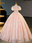 Pink Ball Gown Lace Sequins Beading Quinceanera Dress