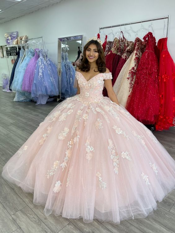 Pink Gorgeous Applique Sweet Long Tulle Elegant Ball Gown Formal Dress Coming Of Age Ceremony Dress Main image