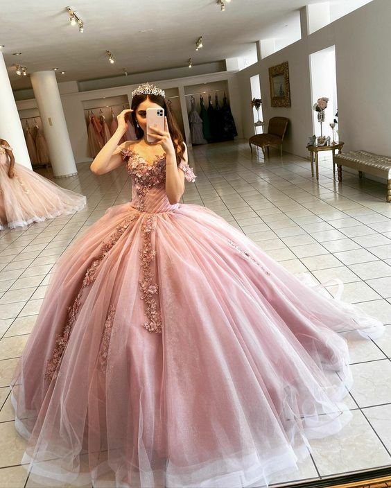 Pink Ball Gown Prom Long Dresses Sweetheart Corset Main image