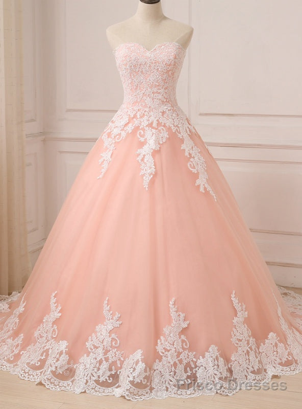 Pink Ball Gown Tulle Lace Appliques Sweetheart Princess Quinceanera Dresses Main image