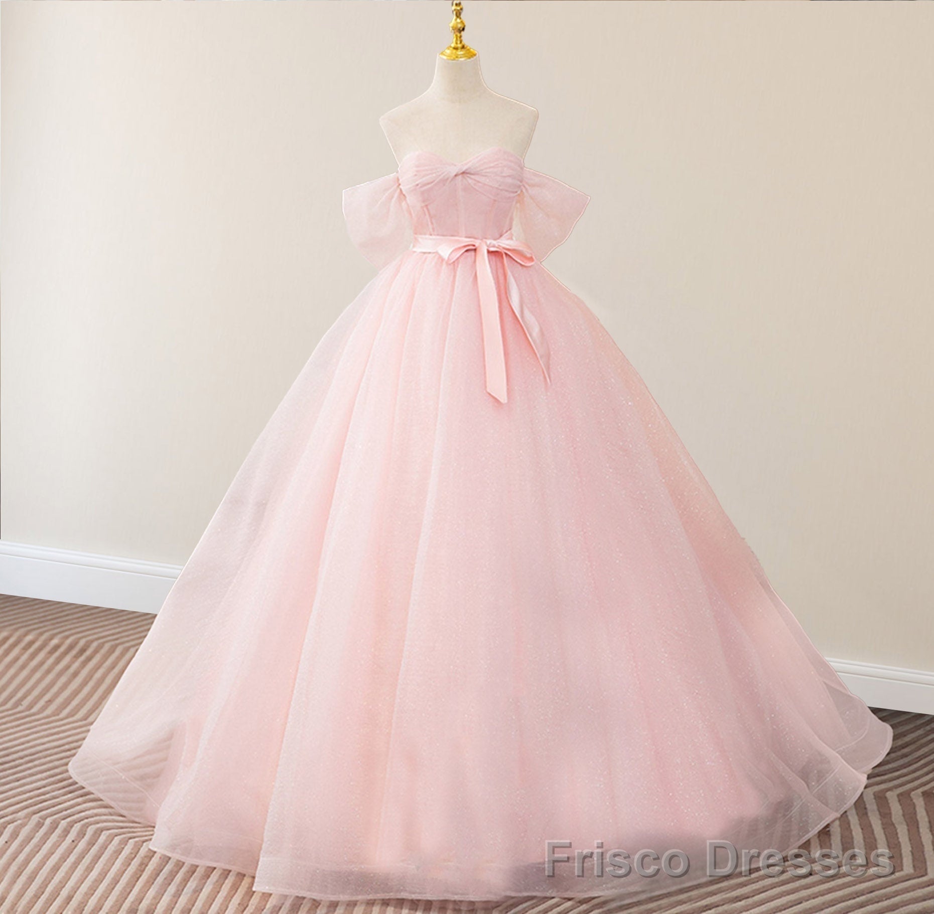 Pink Ball-Gown Tulle Sweetheart Floor-Length Wedding Dress with Sashes Main image