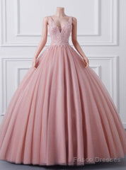 Pink Ball Gown V-neck Sequins Quinceanera Dress