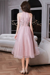 Pink Beaded Tulle Short Homecoming Dress, Pink Prom Dress Party Dress