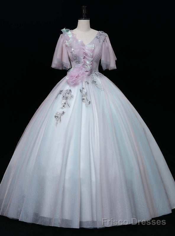 Pink Blue Tulle V-neck Pleats Quinceanera Dress Main image