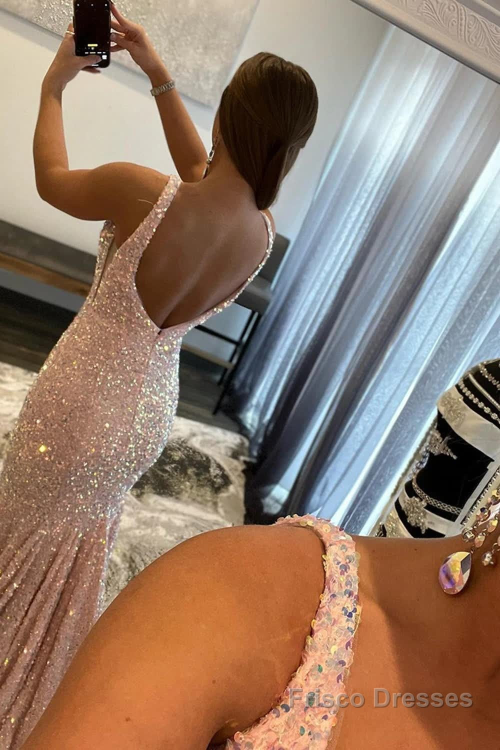 Pink Deep V Neck Mermaid Prom Dress Secondary image