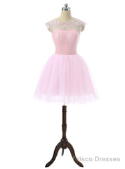 Pink Elegant Homecoming Dresses A-line Cap Sleeves