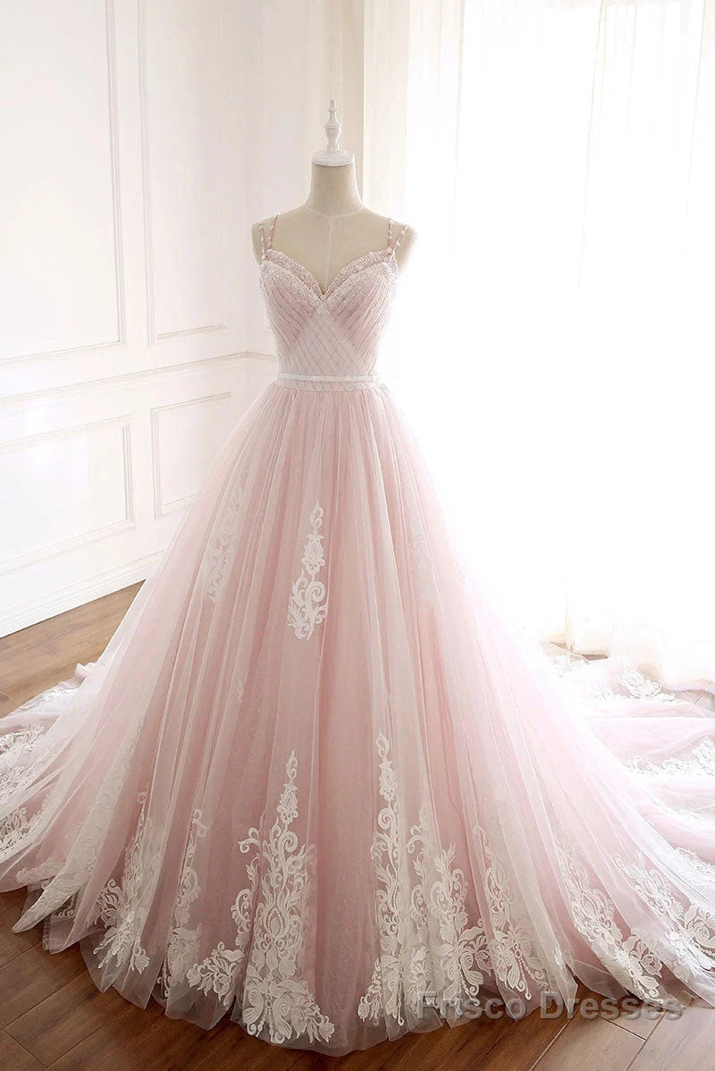 Pink Elegant Tulle V-neckline Straps Party Dress with Lace Pink Sweet 16 Dress prom dresses shops Secondary image
