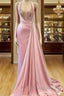 Pink Evening Dress A-Line V-Neck Floor Length Sequins Long Turkey Dubai Saudi Arabic Evening Gown Formal Prom Dress