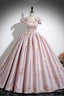 Pink Floral Satin Long Prom Dress, Beautiful A-Line Evening Dress With Bow