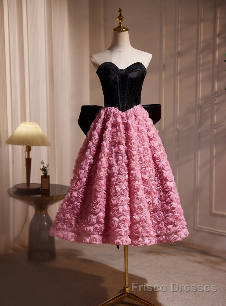 Pink Flower Strapless Homecoming Dress With Bow Main image