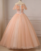 Pink Flowers Tulle Off Shoulder Party Dress, Pink Tulle Sweet 16 Dress