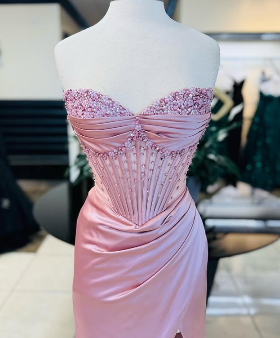 Pink/Green/Blue Gorgeous Shiny Exquisite Beaded Long Slit Elegant Sexy Prom Dress Evening Dress Party Dress