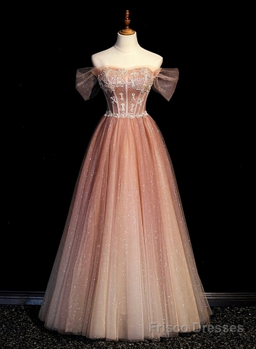 Pink Gradient Beaded Sweetheart Party Dress, Pink Gradient Evening Party Dresses Secondary image